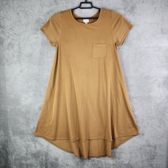 Womens Brown LuLaRoe High-Low Hem Shirt Dress Short Sleeve Crew Neck Size L - Picture 2 of 11